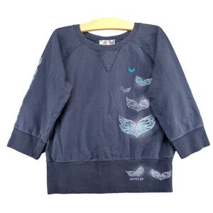 Nollie Women's Butterfly Pullover Sweatshirt Blue XL 3/4 Raglan Sleeve